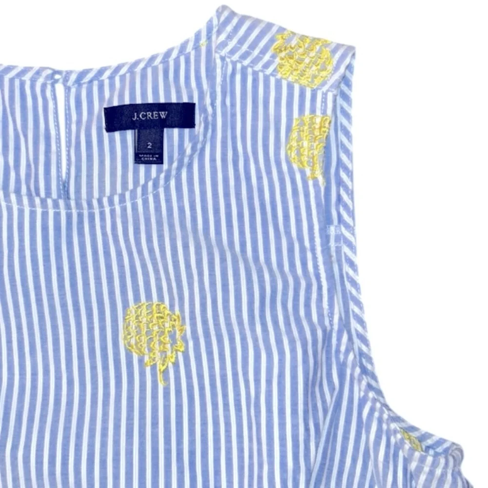 J. Crew Embroidered Pineapple Side-tie Striped Sleeveless Top Size 2 - Picture 6 of 11